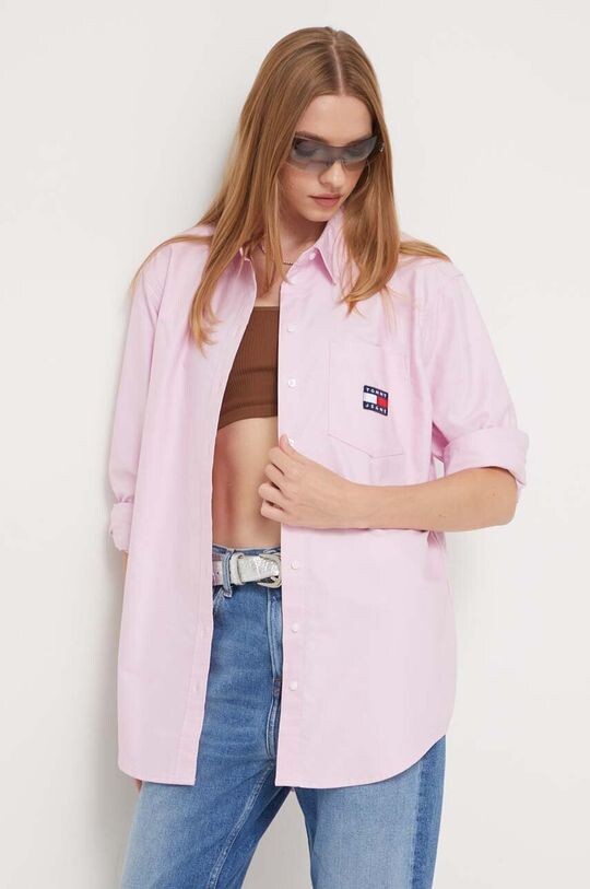 

Хлопковая рубашка Tommy Jeans, розовый