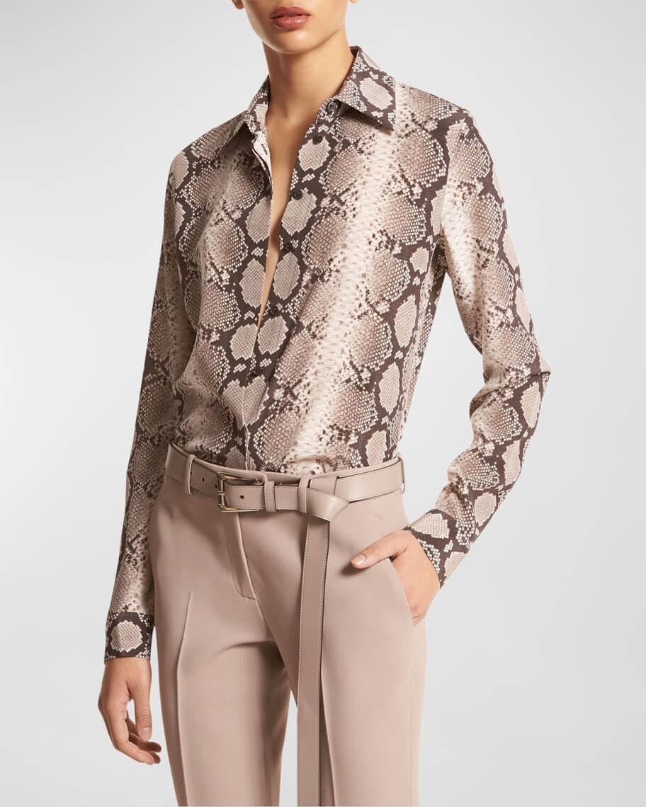 

Шелковая рубашка с пуговицами спереди Hansen Python Spine Michael Kors Collection