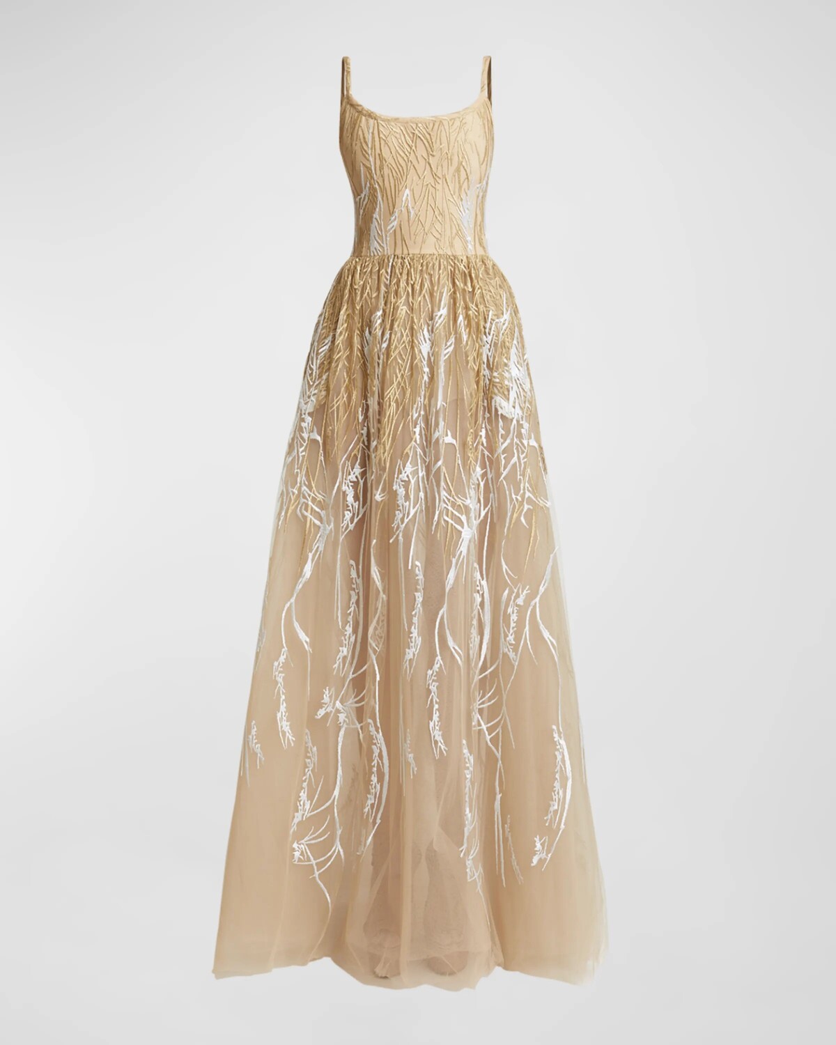 

Платье из тюля с овальным вырезом и вышивкой Elie Saab, цвет Nudegoldsilver