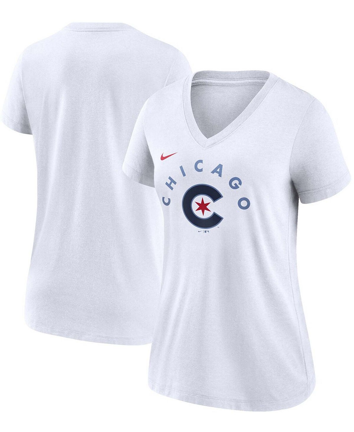 

Женская футболка Chicago Cubs City Connect Tri-Blend с v-образным вырезом Nike, белый