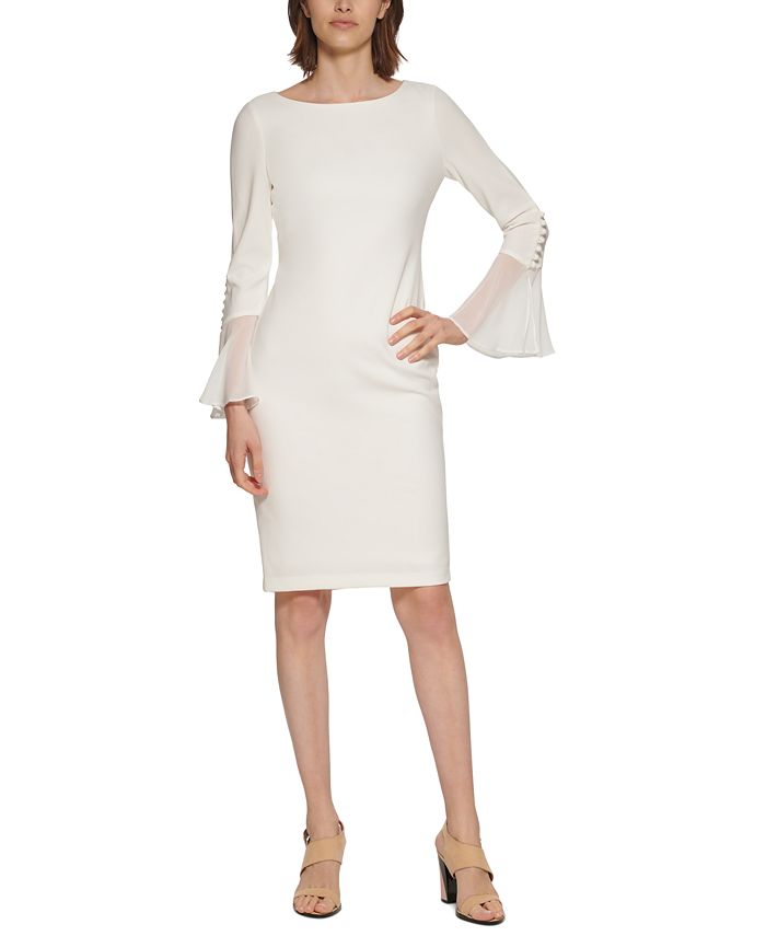 Миниатюрное платье-футляр из шифона с рукавами Calvin Klein, тан/бежевый цена и фото
