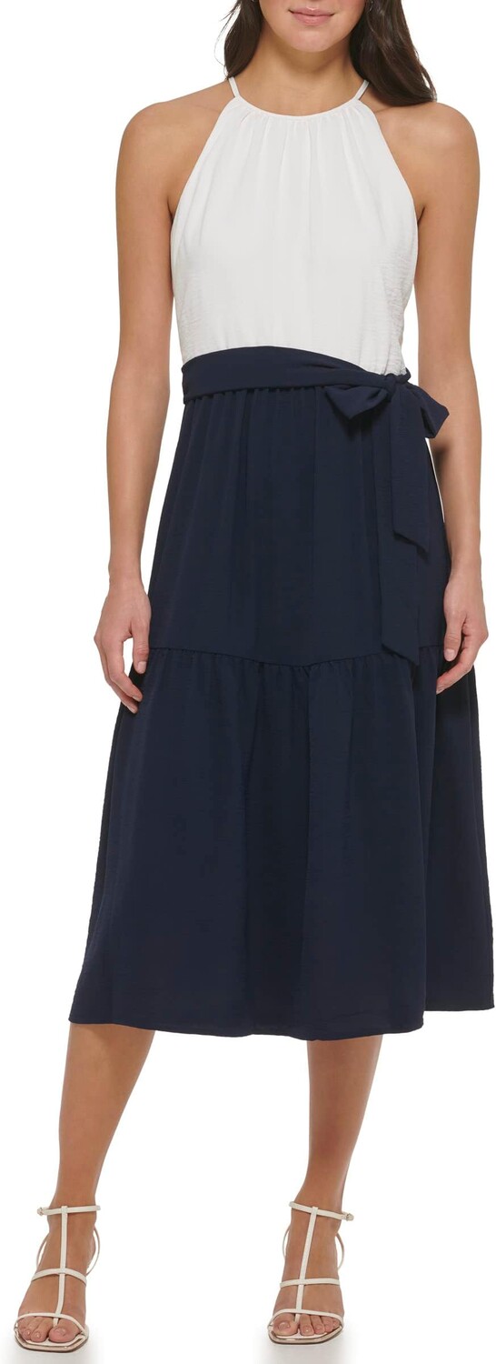 

Платье миди с бретельками в стиле колор-блок DKNY, цвет Ivory/Navy
