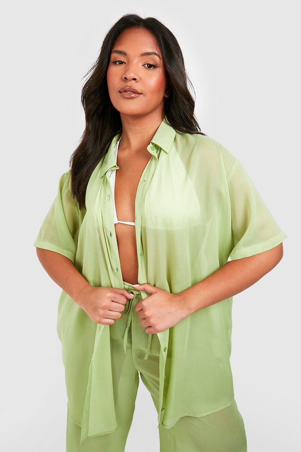 

Пляжная рубашка plus essentials Boohoo, оливковый