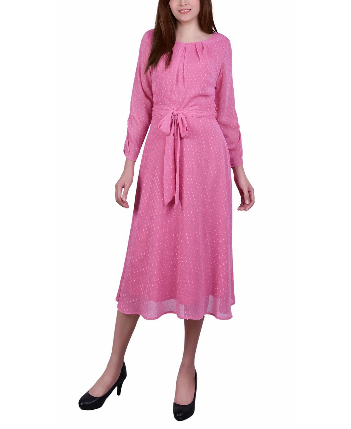 

Женское платье в горошек с рукавами 3/4 и поясом NY Collection