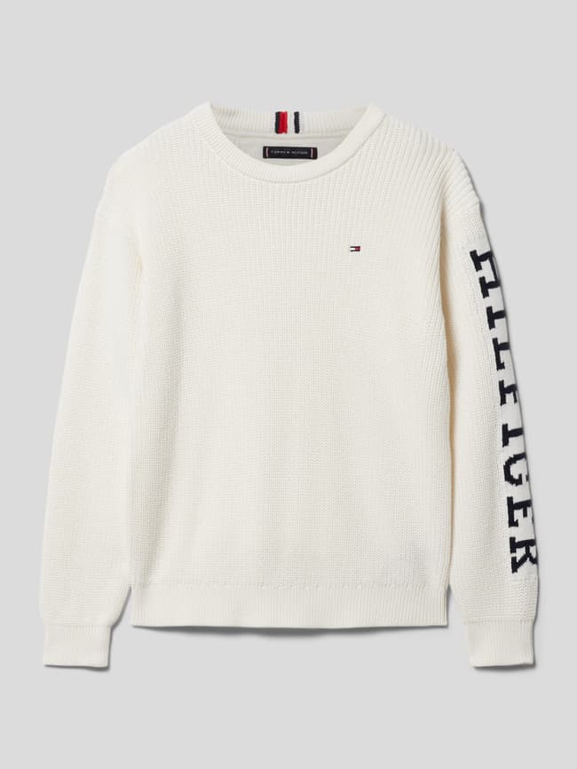 Вязаный свитер с деталями лейбла модель МОНОТИП Tommy Hilfiger, молочный