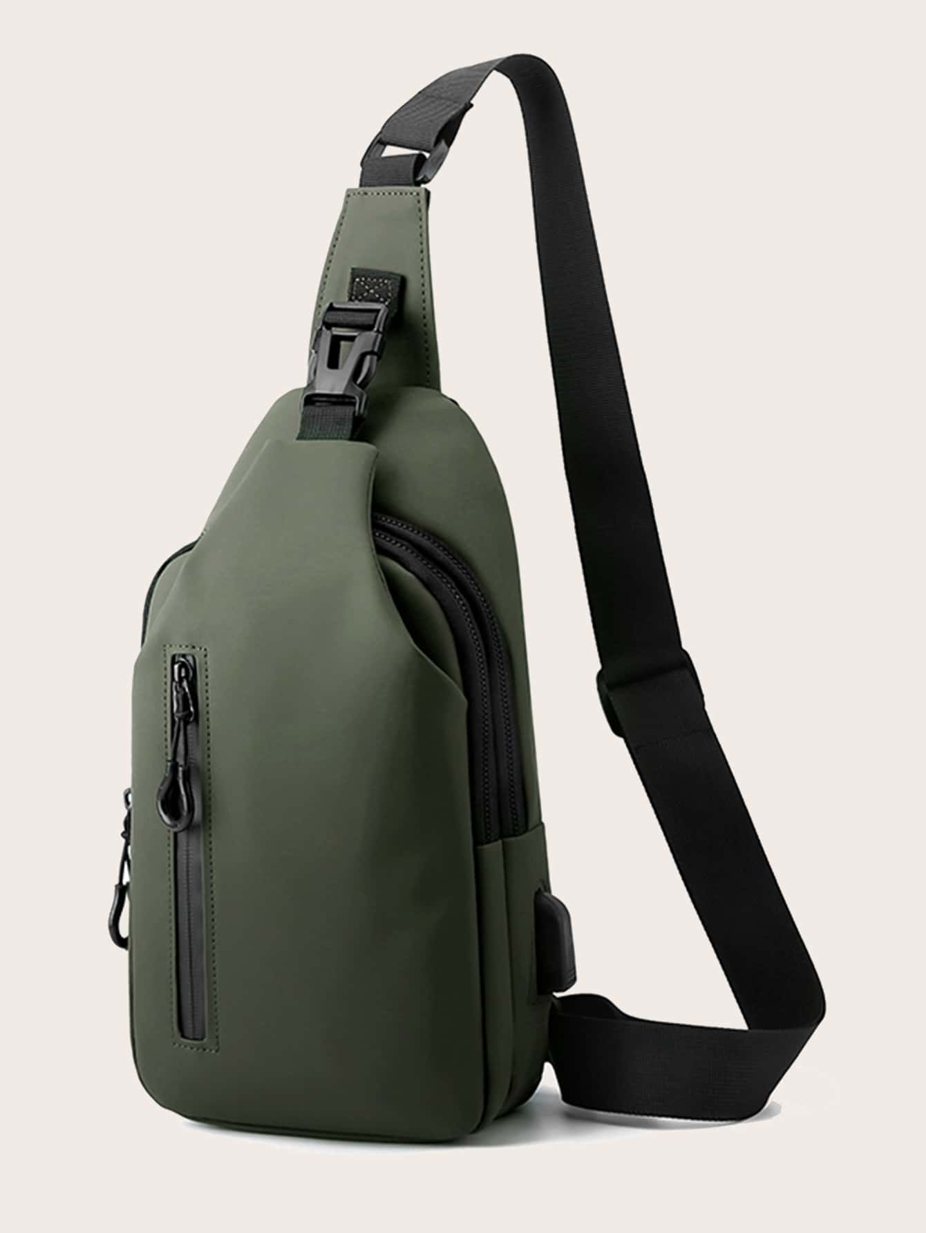 Мужская многофункциональная нагрудная сумка с USB-портом для зарядки, зеленый дорожный чемодан klqdzms многофункциональная подставка для путешествий с usb портом для зарядки размер колес 20 дюймов 24 дюйма