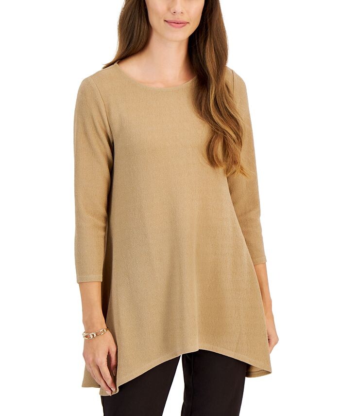 

Новый блестящий однотонный женский вязаный топ JM Collection, коричневый