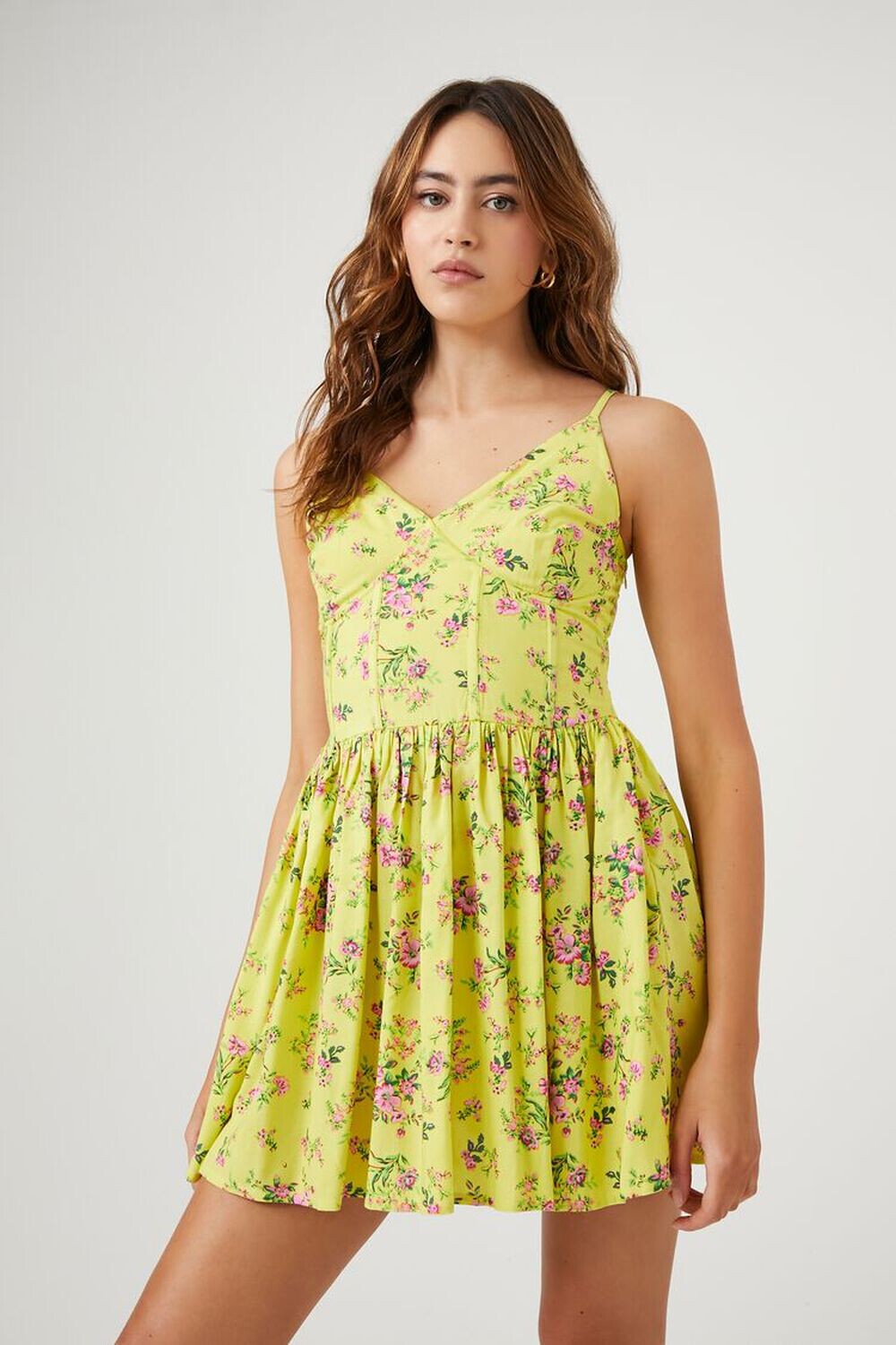 

Корсетное мини-платье с цветочным принтом Forever 21, желтый