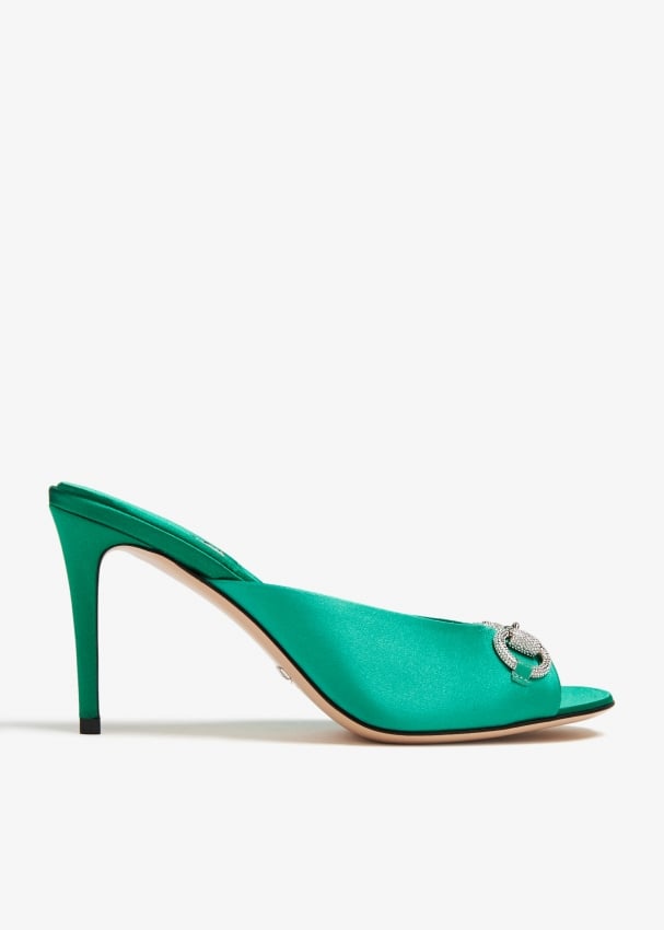 Сандалии Gucci Horsebit Mid-Heel, зеленый