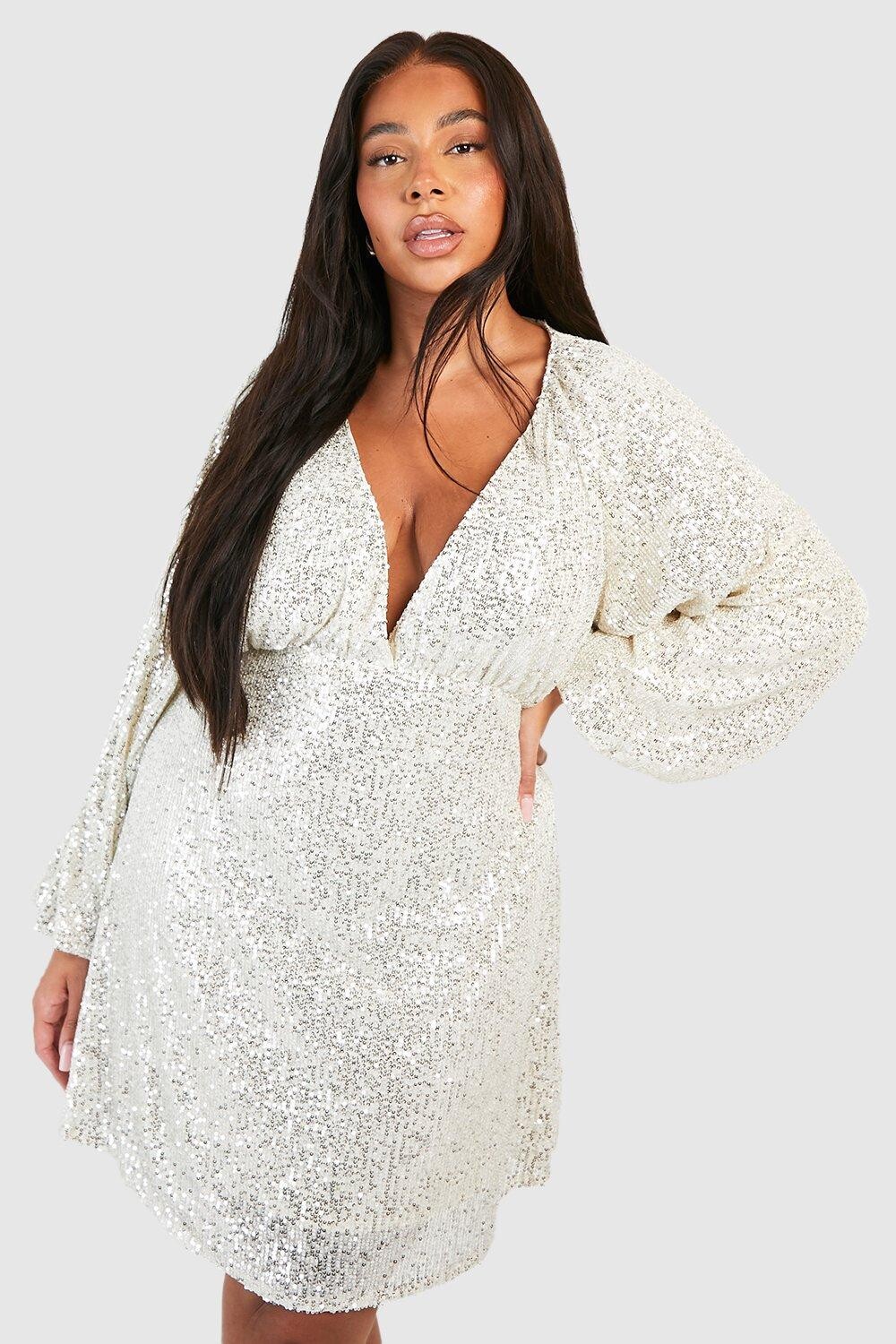 

Свободное платье с длинными рукавами и пайетками Plus boohoo, золото, Желтый