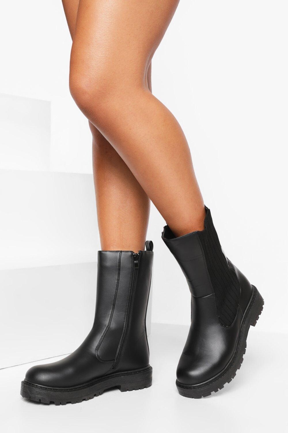 

Высокие ботинки челси из икроны широкой ширины Boohoo, черный