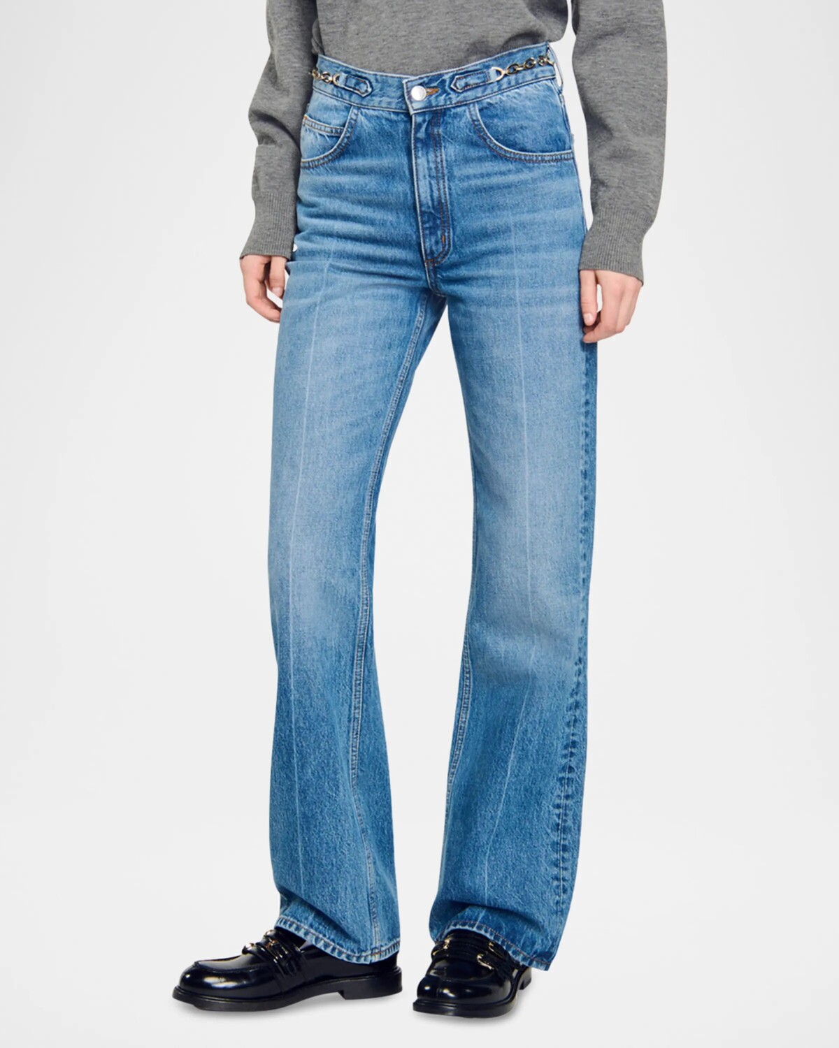 

Джинсы Jekyll из потертого денима с панцирной цепочкой Sandro, цвет Blue Jean