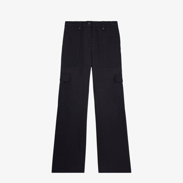 

Широкие брюки карго из смесового льна с эластичной талией The Kooples, черный