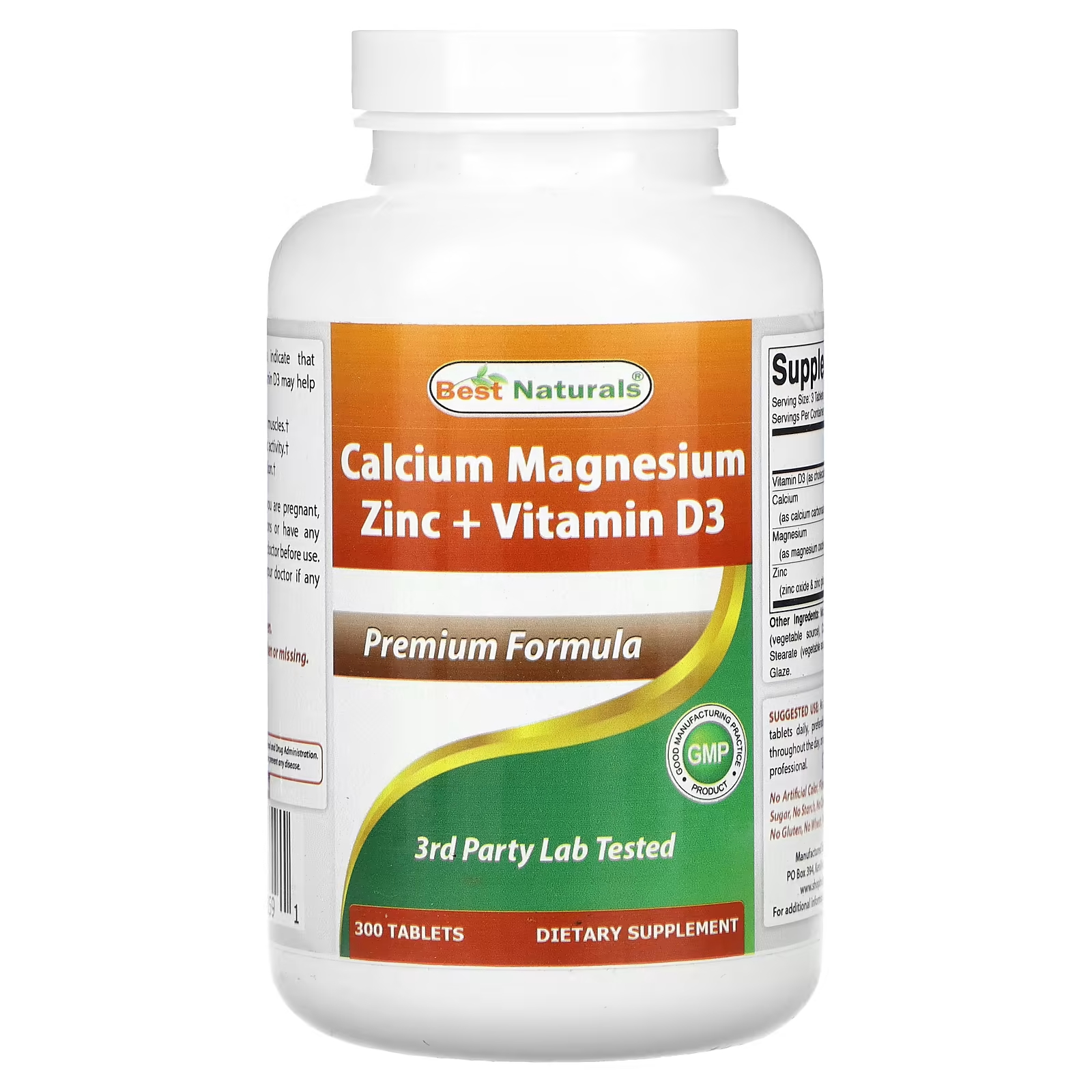 Витаминный комплекс кальций, магний и цинк + витамин D3 Best Naturals, 300 таблеток пищевая добавка amazing nutrition кальций магний цинк витамин d3 300 таблеток
