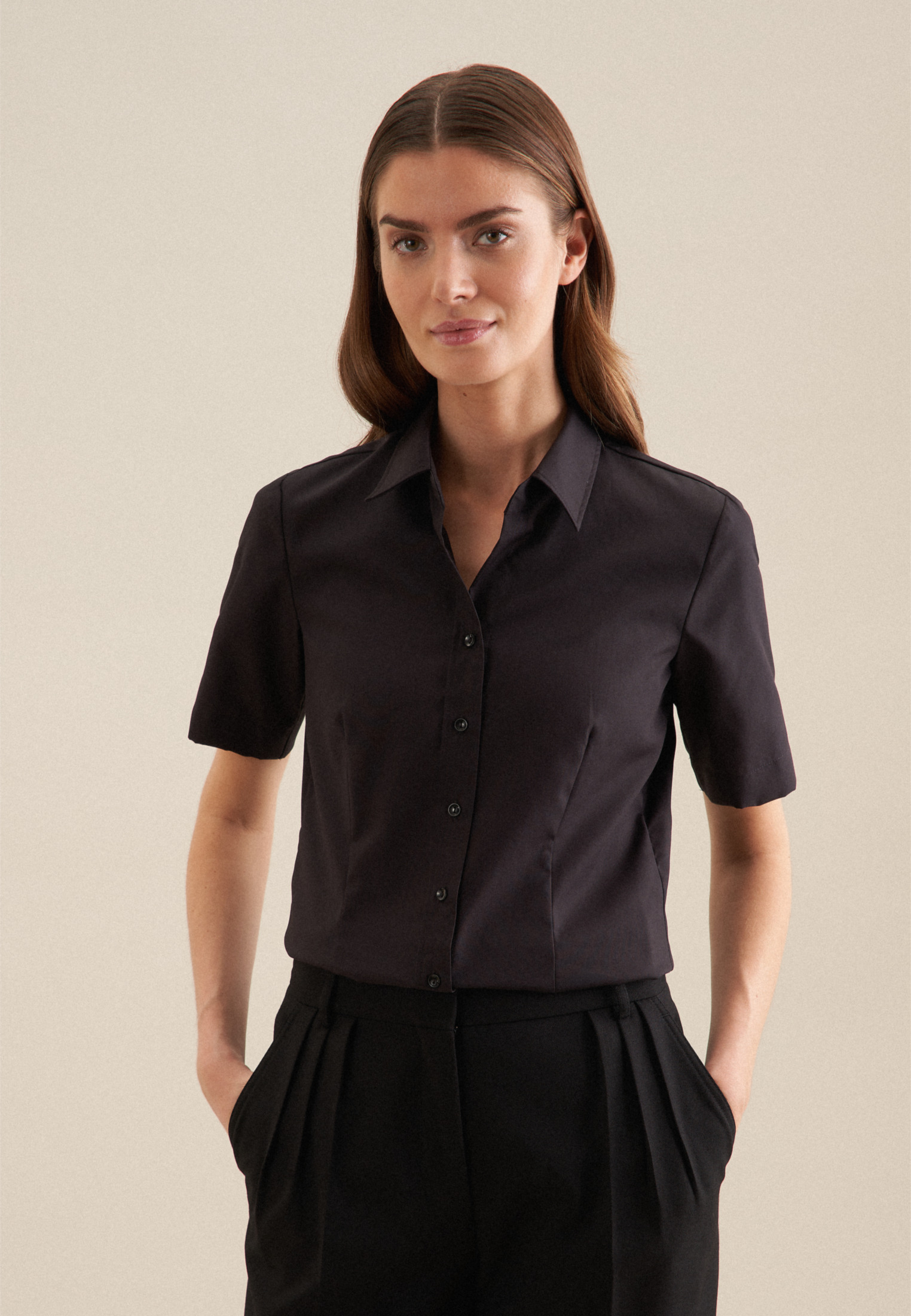 Блуза Seidensticker Hemd Regular, черный