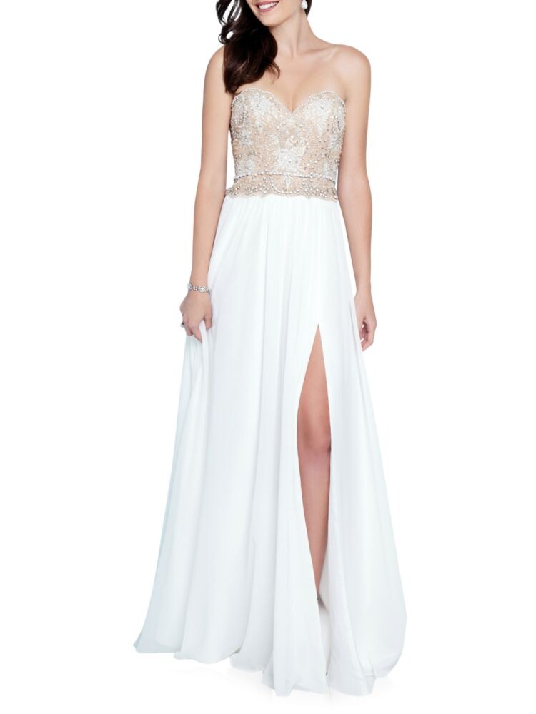 

Платье А-силуэта без бретелек из бисера Terani Couture, цвет Ivory Nude