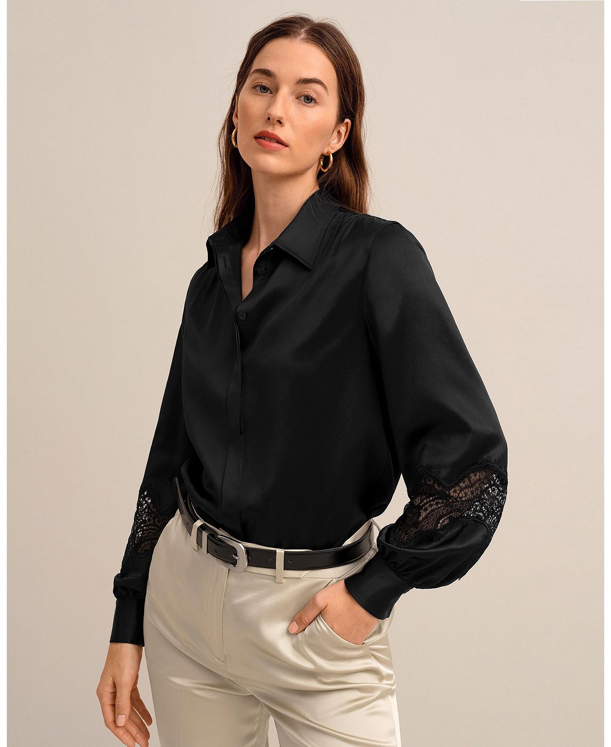 Женская кружевная шелковая блузка Armeria LILYSILK, черный