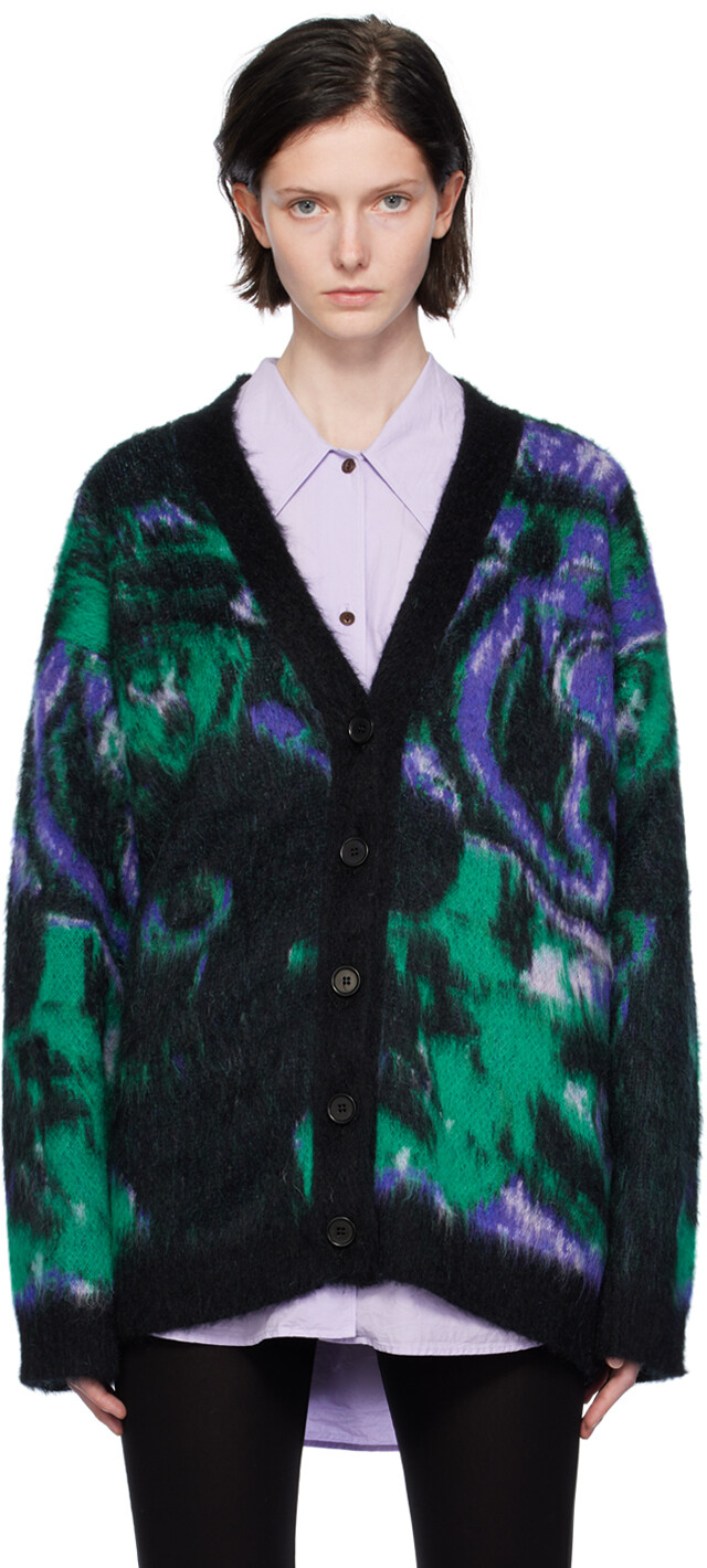 

MSGM Зеленый кардиган с графическим рисунком