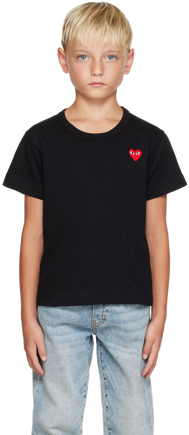 

Детская черная футболка с нашивкой в ​​виде сердца Comme des Garçons, Черный