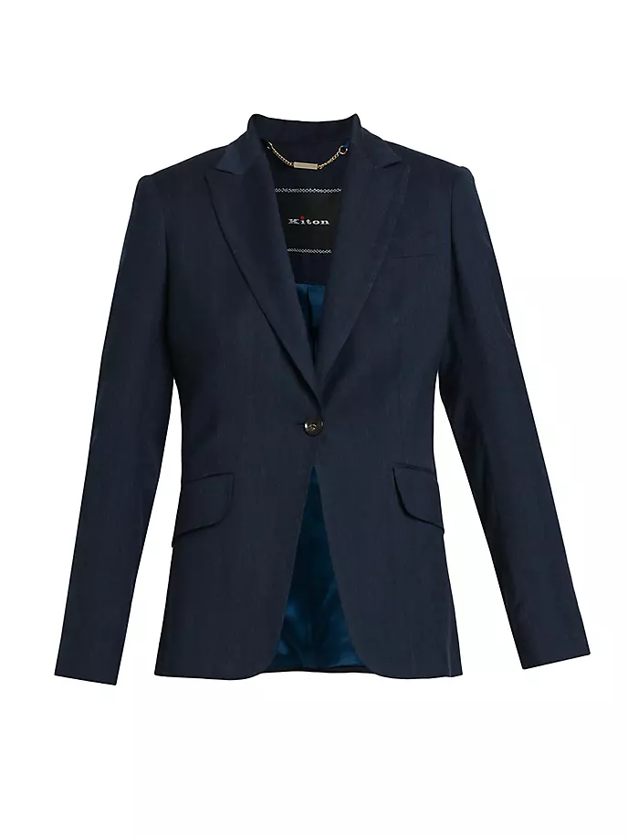 

Однобортный шерстяной пиджак Kiton, темно-синий
