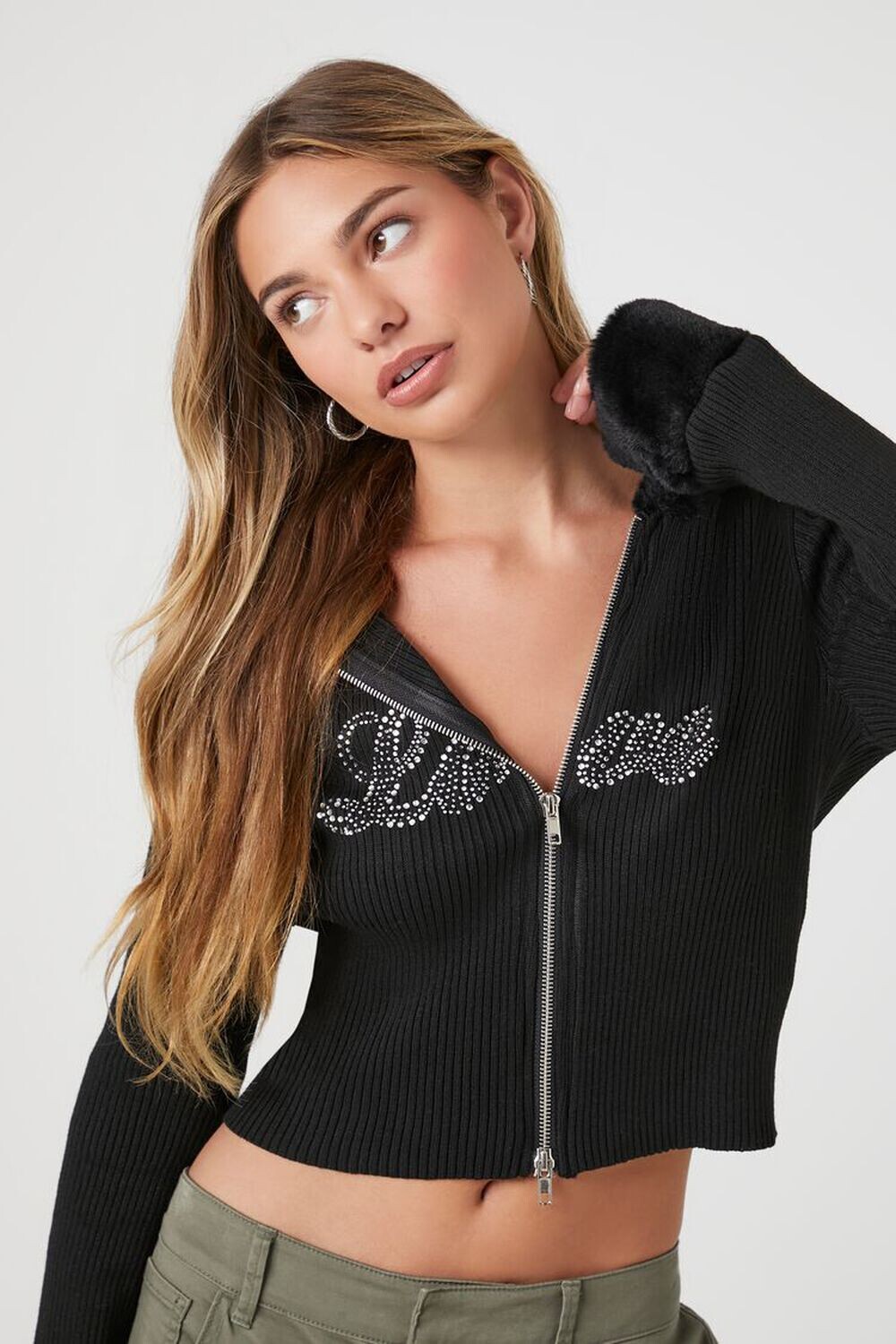 

Толстовка на молнии со стразами Love Forever 21, черный