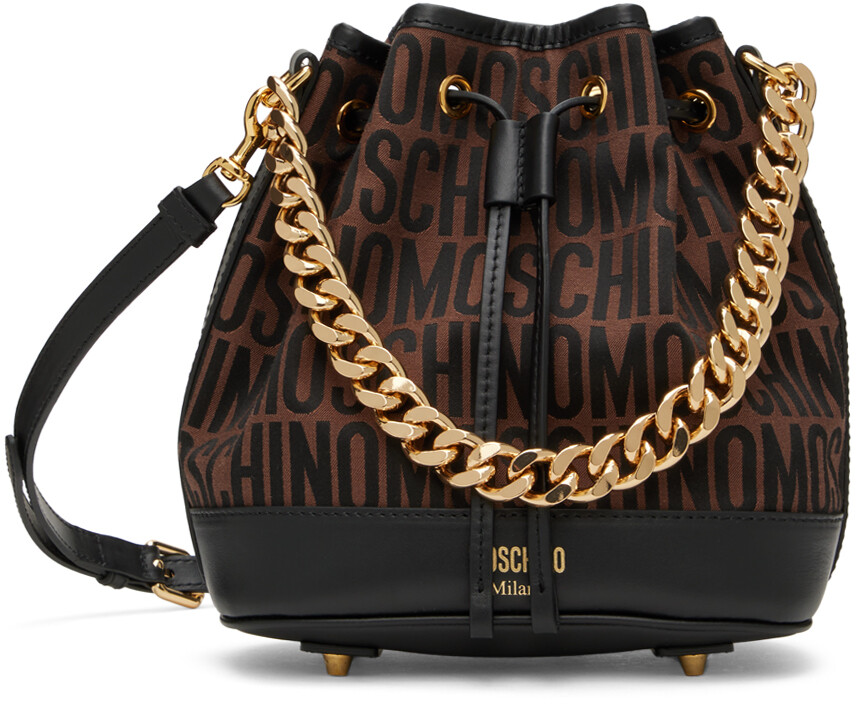 

Коричневая сумка-мешок с логотипом по всей поверхности Moschino