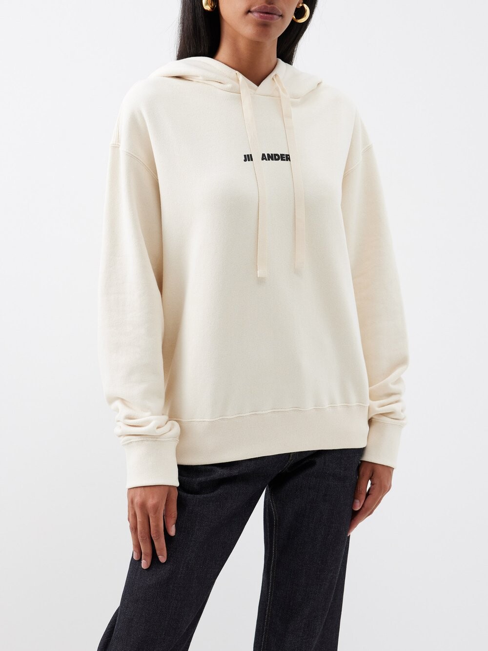

Худи из хлопкового джерси с логотипом Jil Sander, бежевый