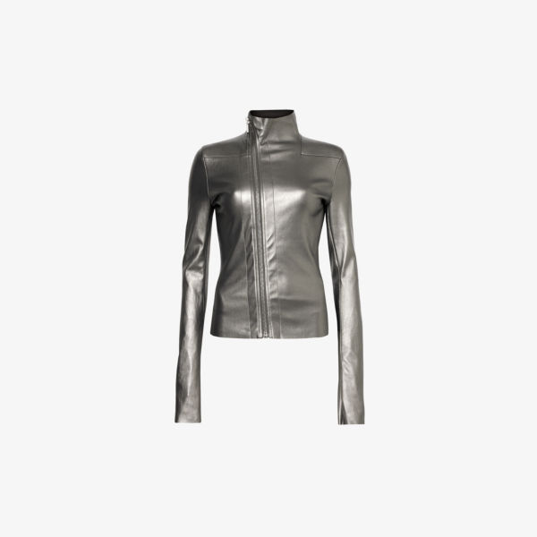 цена Куртка из смесовой кожи цвета металлик с воротником-воронкой Rick Owens, цвет gun metal