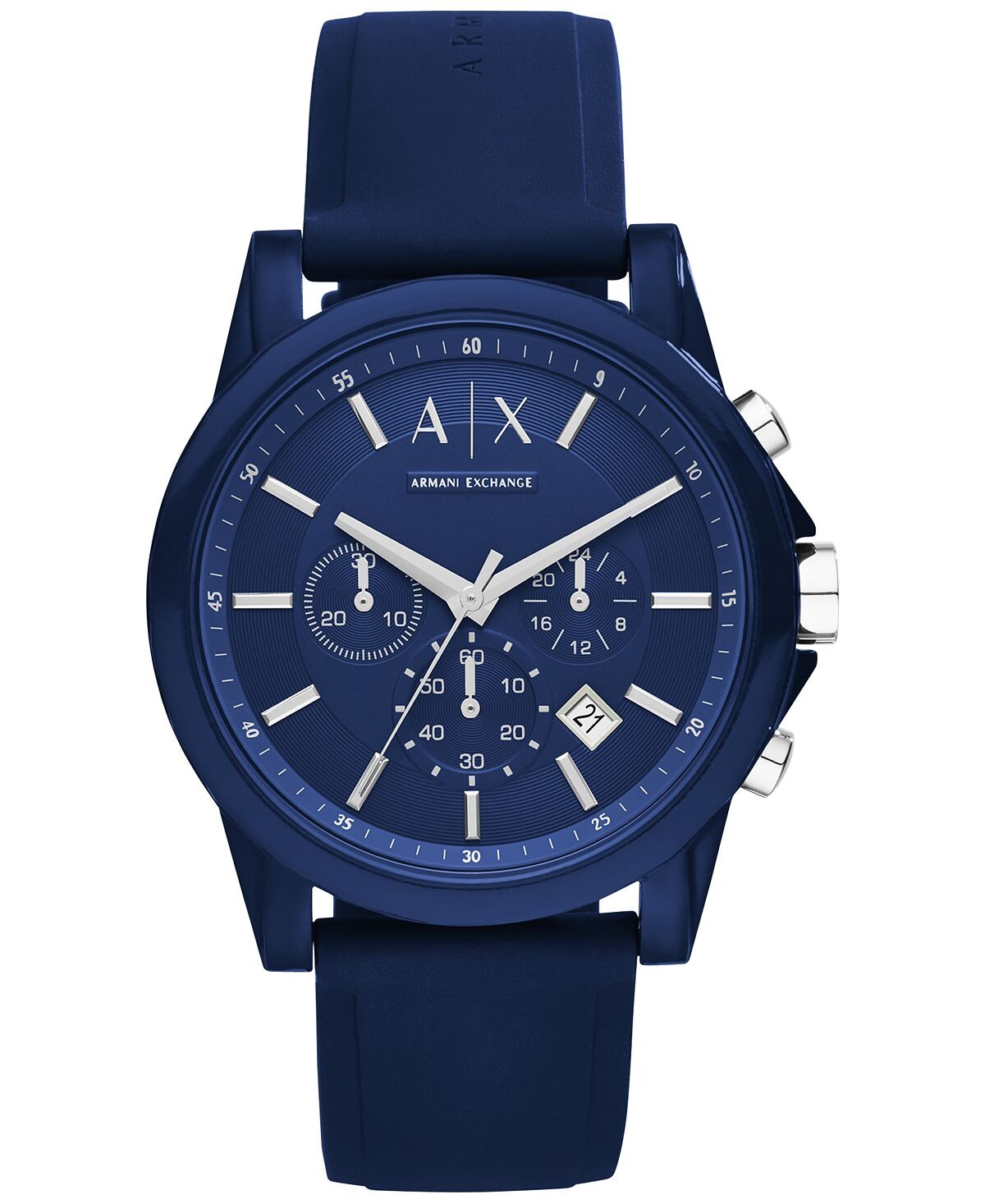 

Часы унисекс с хронографом, синий силиконовый ремешок, 44 мм AX1327 Armani Exchange