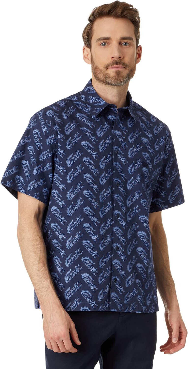 

Рубашка свободного кроя на пуговицах с короткими рукавами Lacoste, цвет Navy Blue/Ethereal