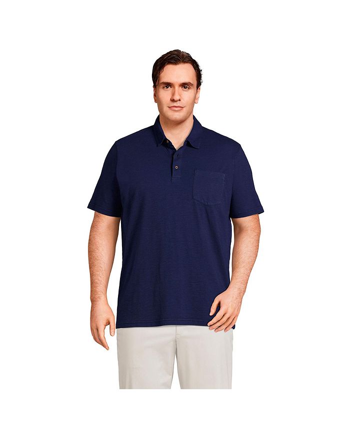 Рубашка-поло с короткими рукавами и карманами Lands' End, синий