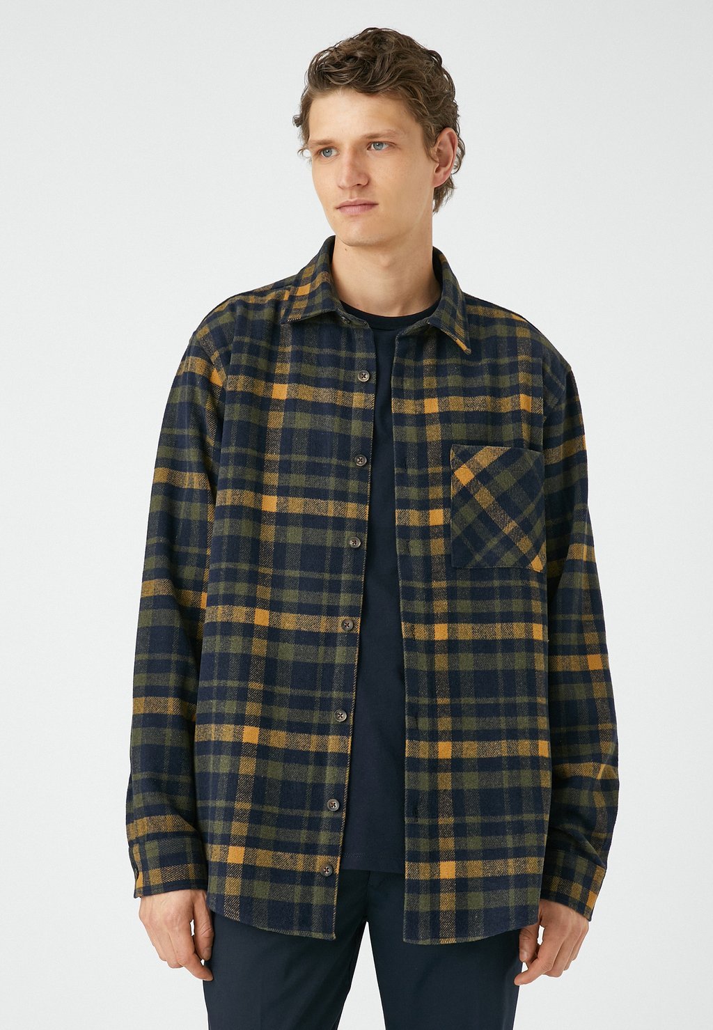 

Рубашка POCKET DETAIL CLASSIC NECK CHECK PLAID Koton, цвет dark blue