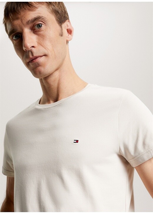 

Бежевая мужская футболка с круглым вырезом Tommy Hilfiger, Бежевый