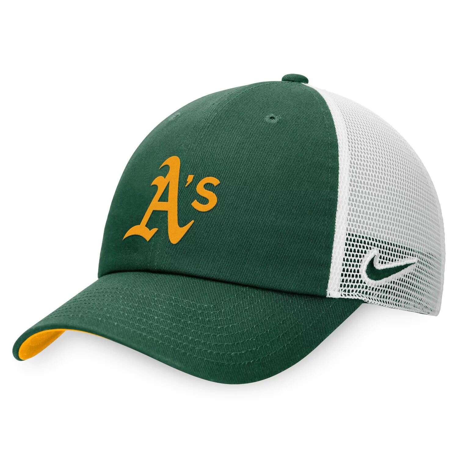 

Мужская регулируемая кепка дальнобойщика Nike зелено-белая Oakland Athletics Heritage86