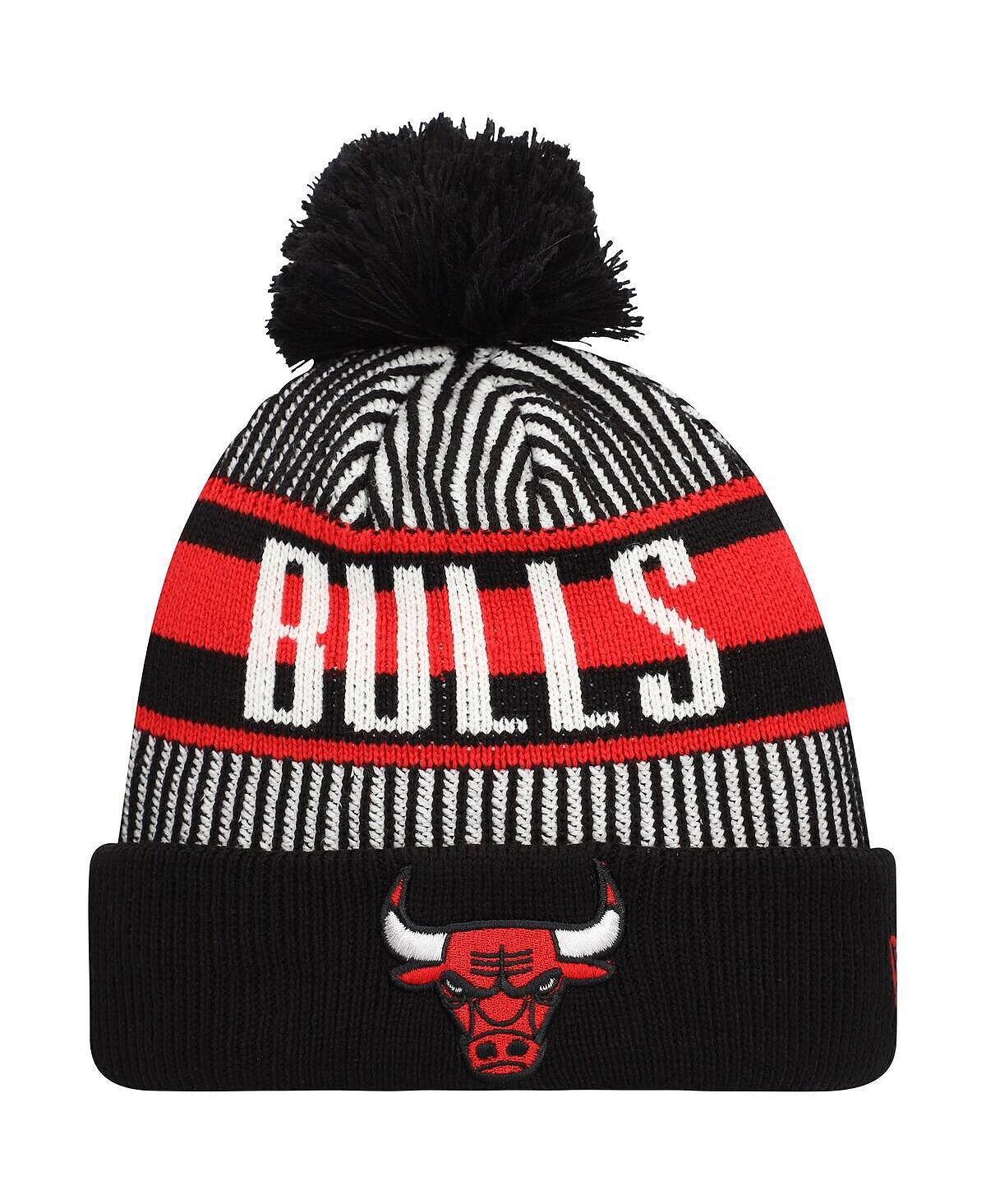 

Черная вязаная шапка с манжетами и помпоном в полоску для мальчиков Chicago Bulls New Era