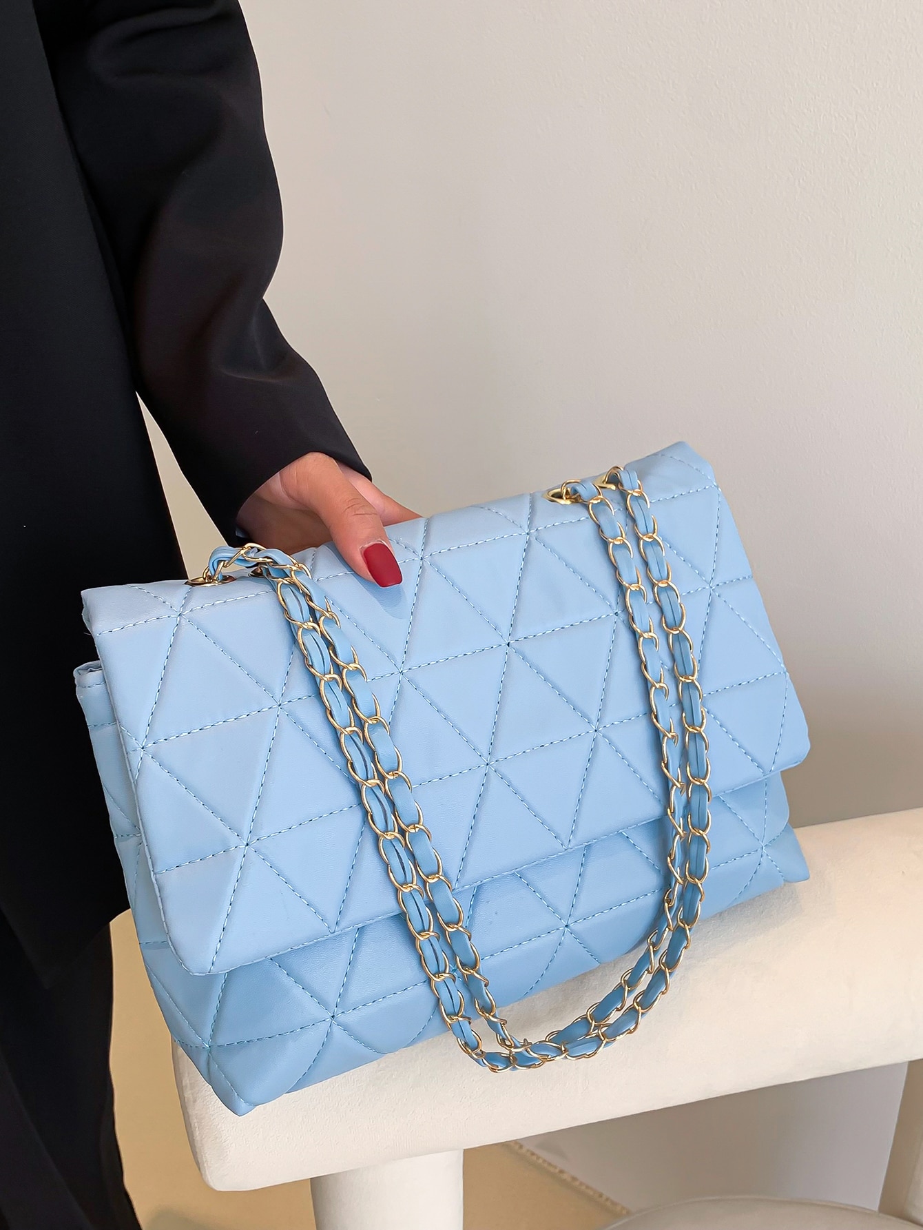 Простая модная синяя сумка из искусственной кожи с золотым клапаном, синий сумка werocker синяя с красным