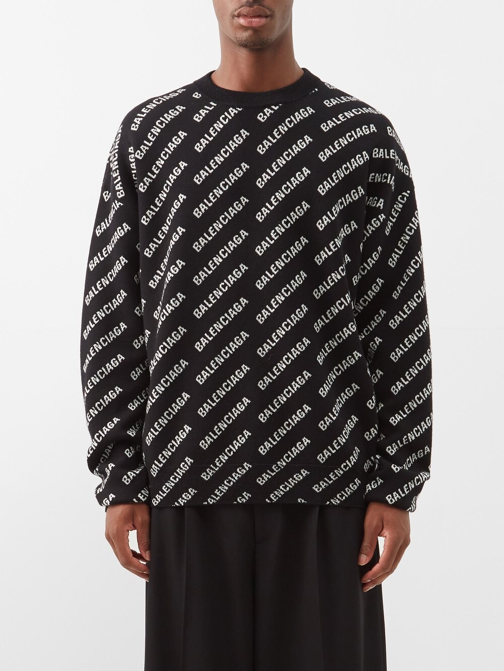 

New свитер из смесовой шерсти с жаккардовым логотипом Balenciaga, черный