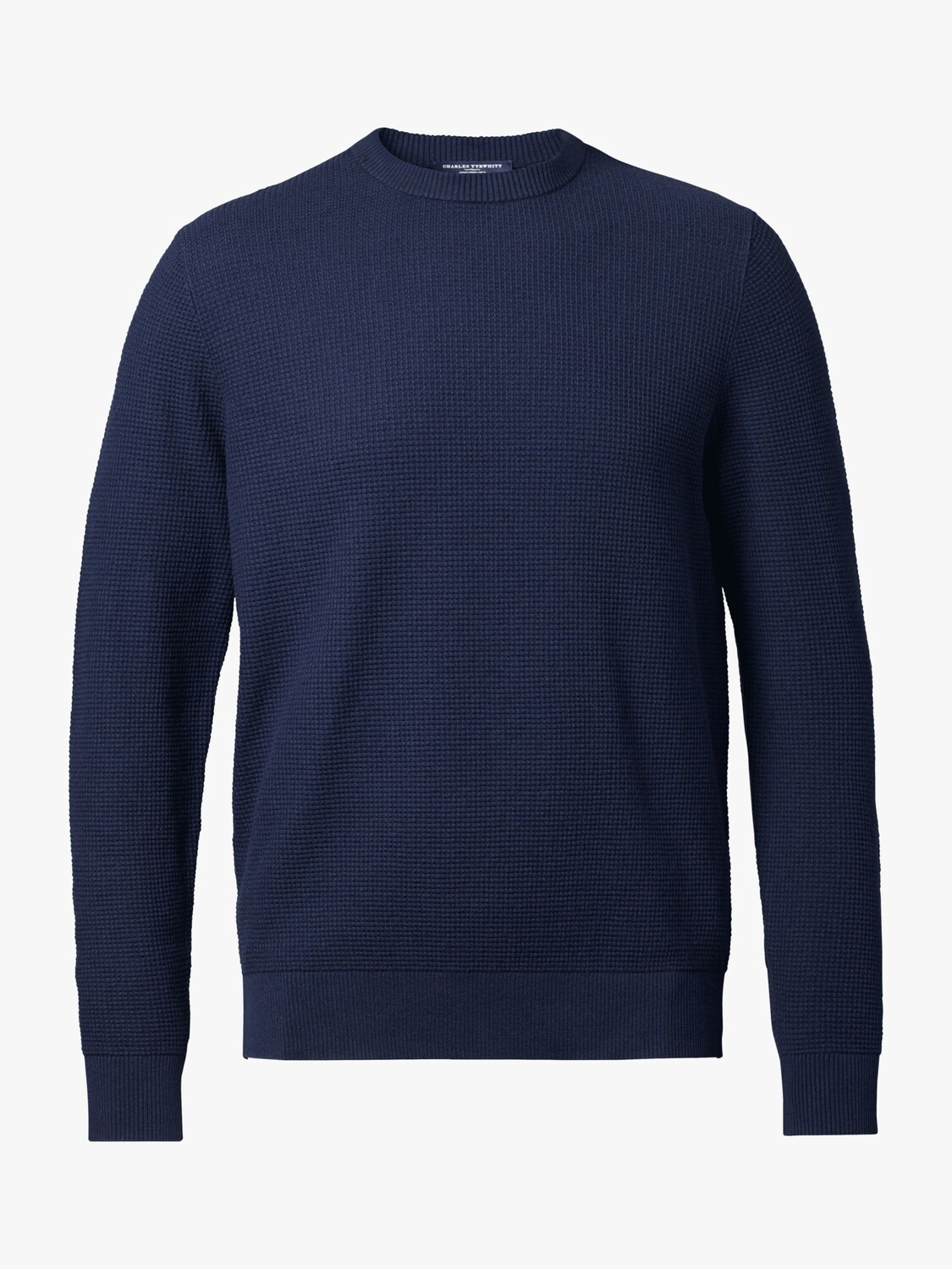 

Джемпер из смесовой мериносовой шерсти Charles Tyrwhitt с вафельным вырезом и круглым вырезом, темно-синий