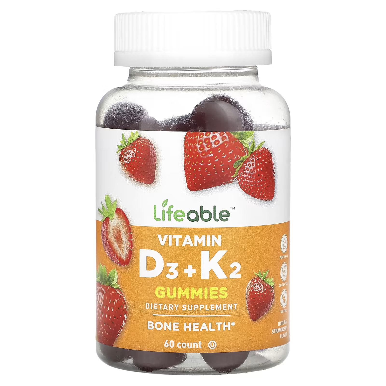 Витамин D3 + K2 Lifeable с натуральной клубникой, 60 жевательных конфет nature s way alive кальций и витамин d3 60 жевательных конфет