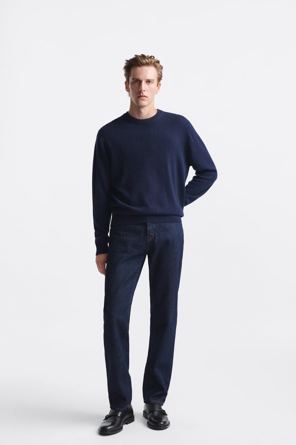 

Кожаные туфли монк ZARA, черный