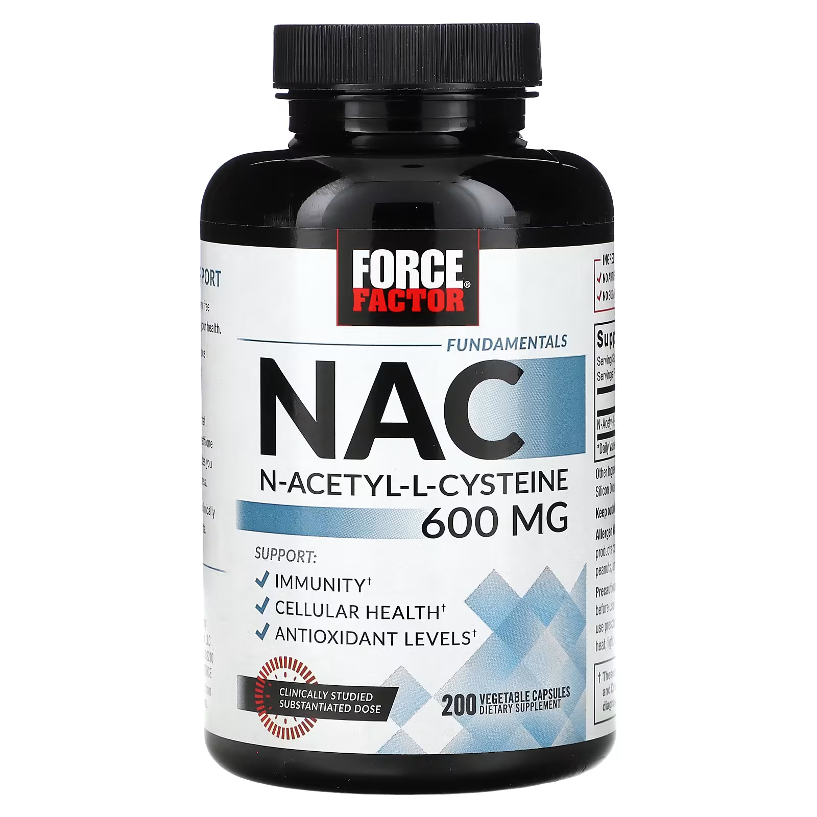 N-ацетил-L-цистеин Force Factor Fundamentals NAC 600 мг, 200 капсул