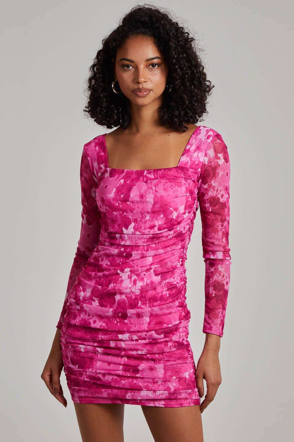 Платье с квадратным вырезом и длинными рукавами и цветочным принтом Pink Vanilla, розовый платье deniza с цветочным принтом 44 размер новое
