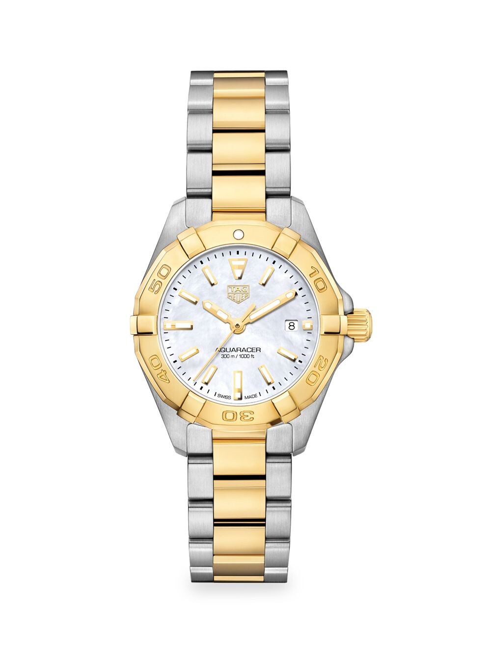 

Часы Aquaracer Lady с кварцевым браслетом из нержавеющей стали, желтого золота и перламутра TAG Heuer, золотой