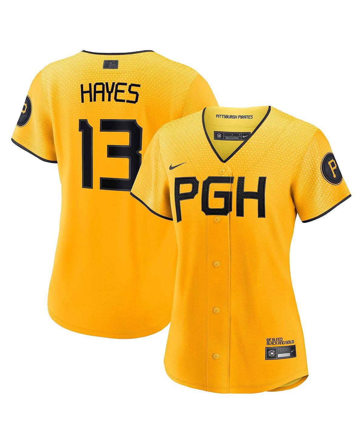 

Женская футболка Ke'Bryan Hayes Gold Pittsburgh Pirates 2023 City Connect Replica Player Jersey Nike, золотой, Желтый