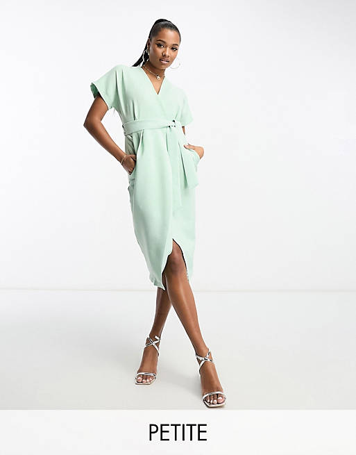 Зеленое платье-кимоно с запахом и запахом Closet London Petite