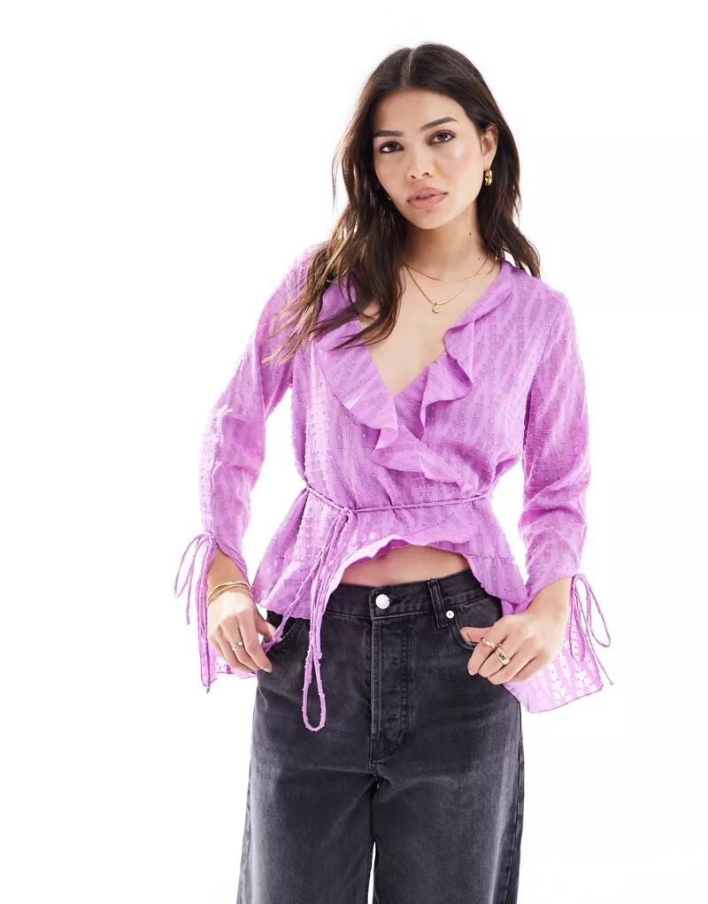 цена Фиолетовая блузка-рубашка Scalpers с рюшами