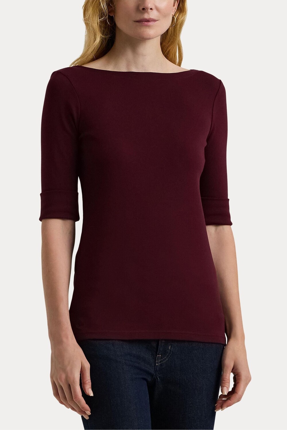 

Топ с вырезом лодочкой из хлопковой смеси Lauren Ralph Lauren, красный