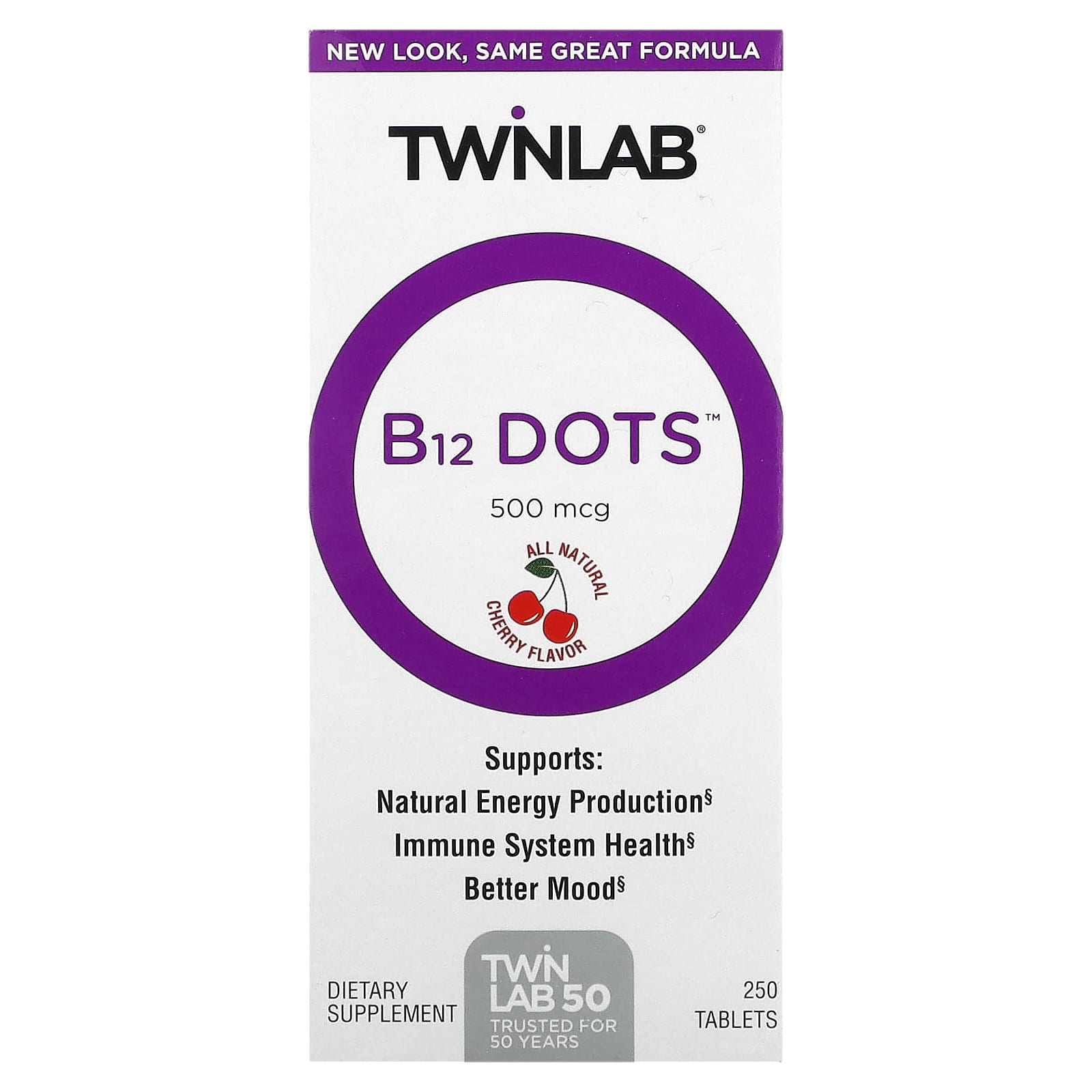 

B-12 Dots, вишня, 500 мкг, 250 таблеток, Twinlab