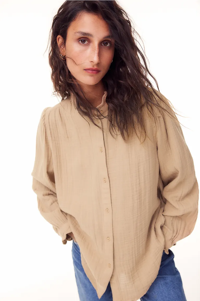 

Блуза из хлопкового муслина H&M, бежевый