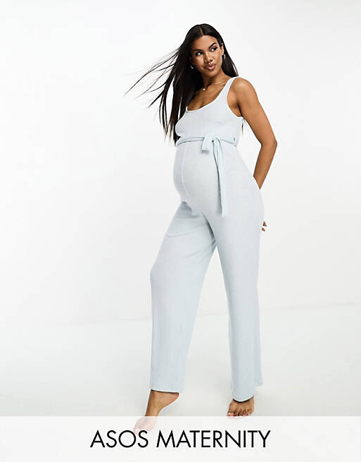 

Синий комбинезон в рубчик с квадратным вырезом ASOS DESIGN Maternity Lounge